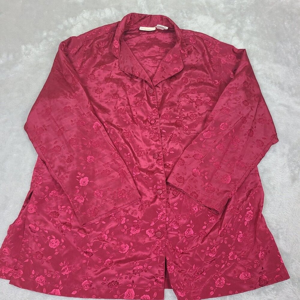 Vintage Jaclyn Smith Poppy Red Pajama Top Blouse‎ with Rose Motif Size Large